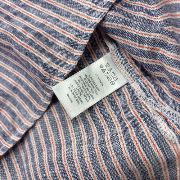 Nicole Miller Women's XL Blue Red White Striped Linen Pocket Tee Top Coastal 4th - Picture 4 of 5
